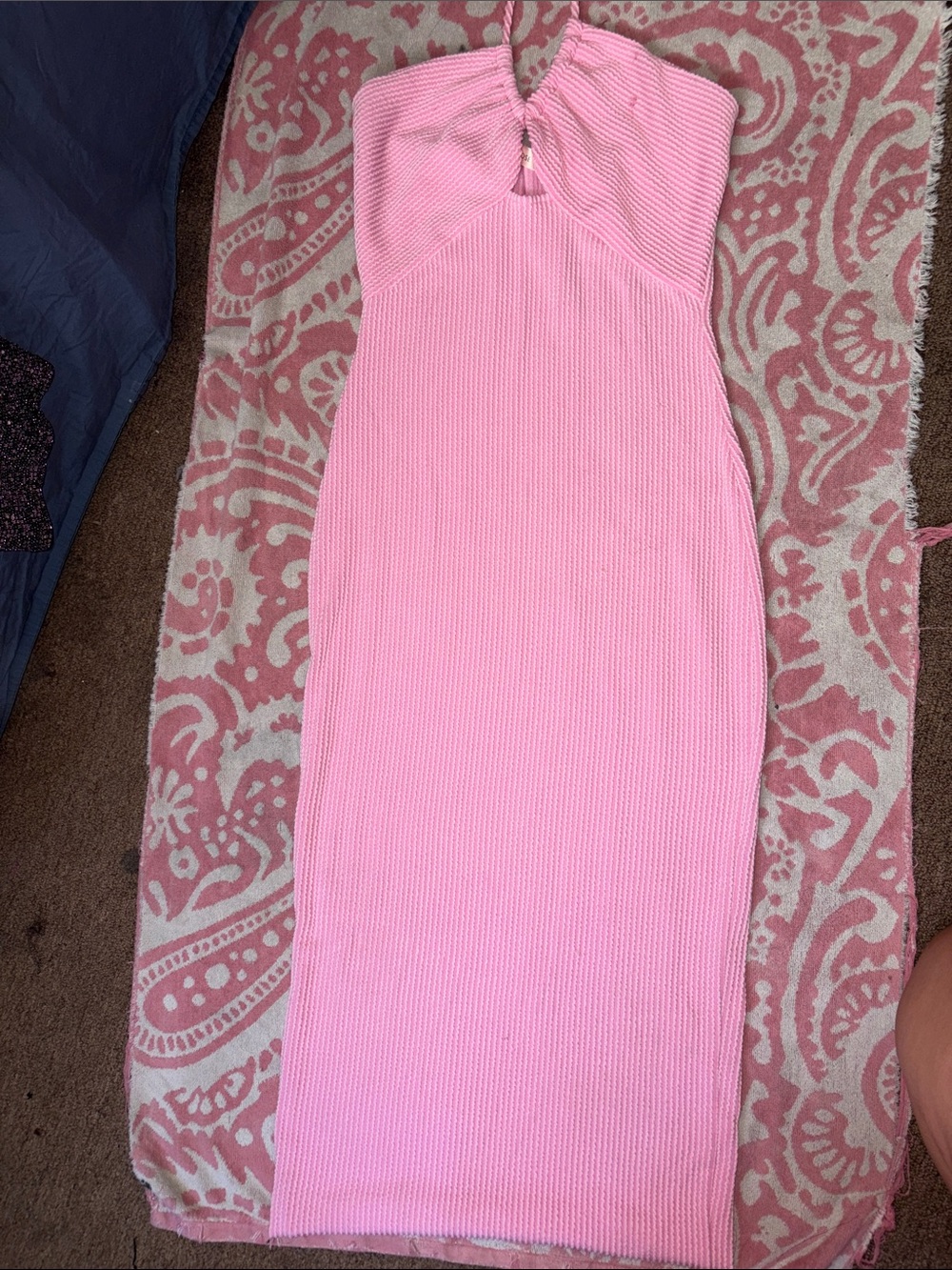 Pink Ribbed Halter Bodycon Dress